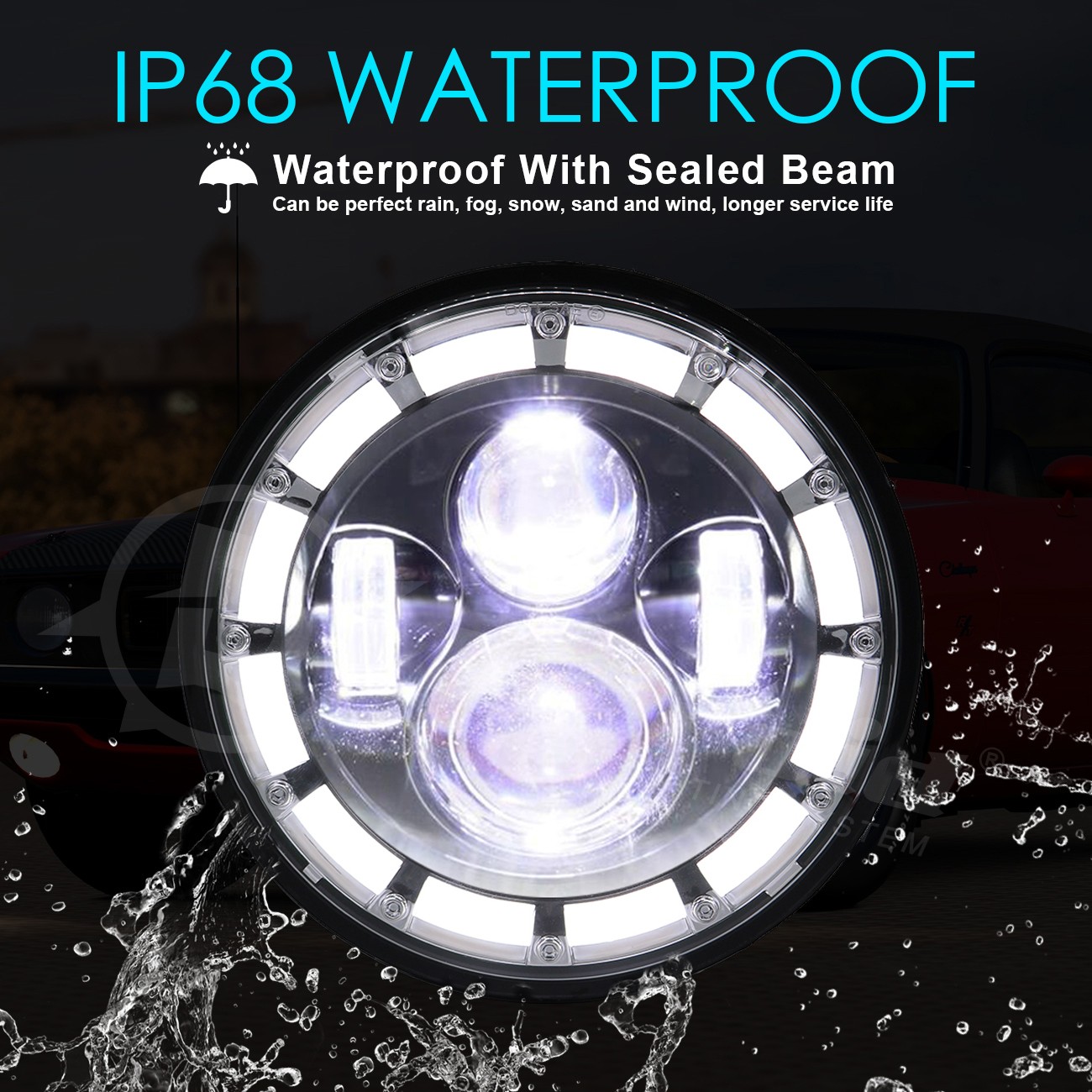 DOT 7″Inch Round Led Headlight Hi-Lo Beam Halo DRL For Ford Mustang 1965-1973