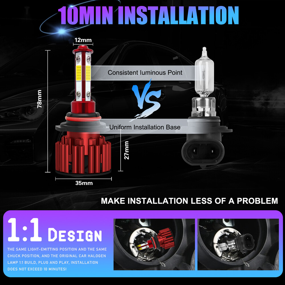 H11 9005 LED Headlight Super Bright Bulbs Kit 6000K White 330000LM High/Low Beam