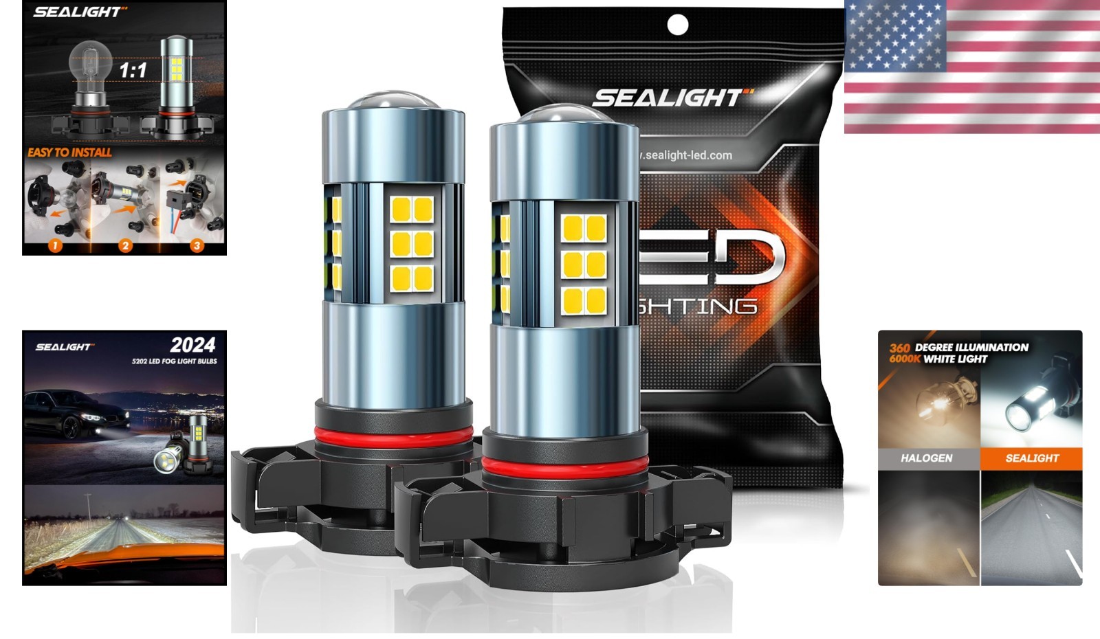 Enhanced 5202 Fog Lights with 360-Degree Illumination – Easy Install, Pack of 2
