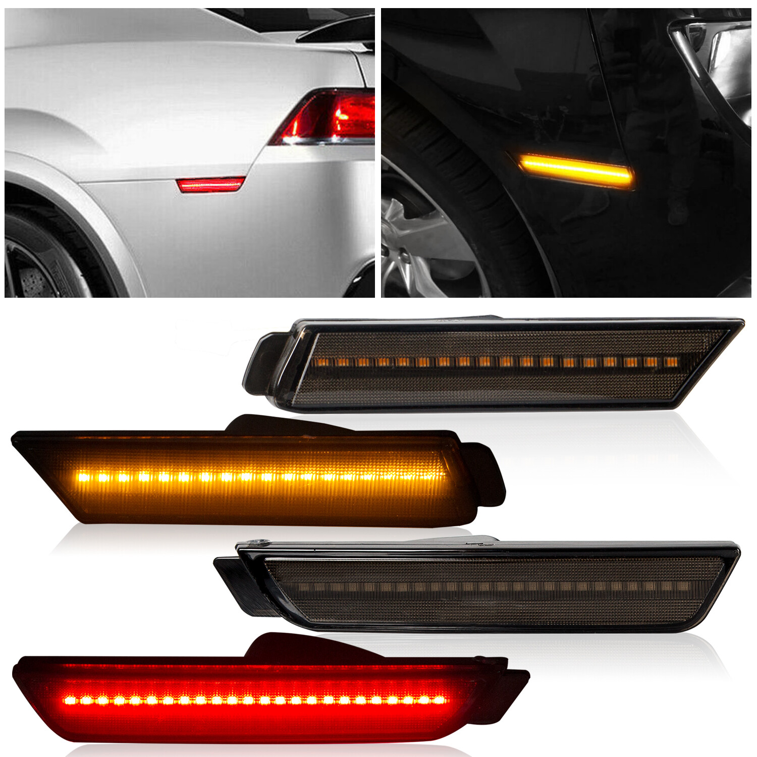 4PCS LED Bumper Side Smoked Marker Light Lamps Set For Chevy Camaro 2010-2015
