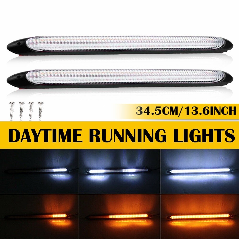 2pcs 34.5CM DRL LED Headlight Daytime Running Sequential Turn Signal Lamps Soft