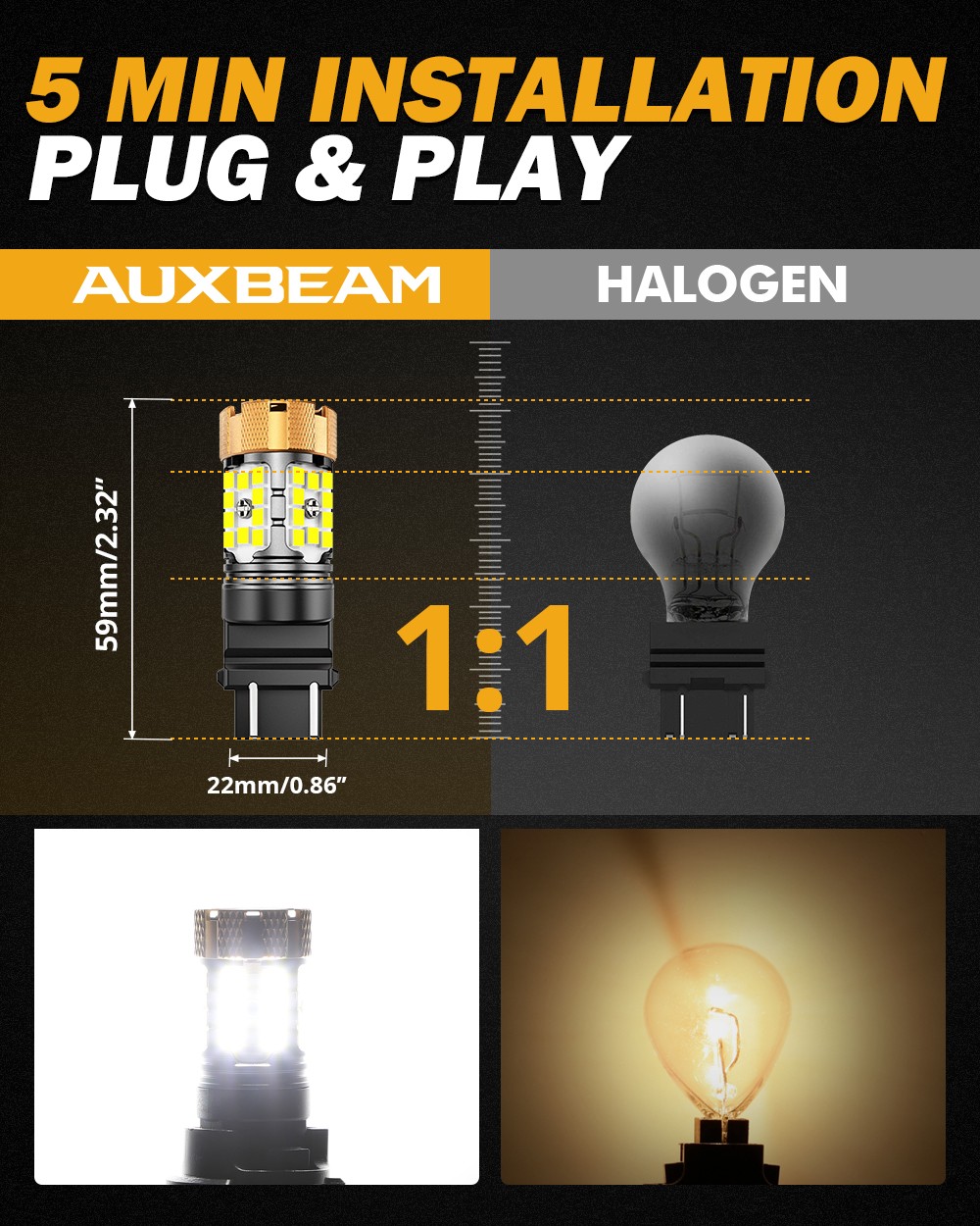 AUXBEAM 3156 3157 3057 LED Reverse Backup Light Bulbs 6500K Super Bright White