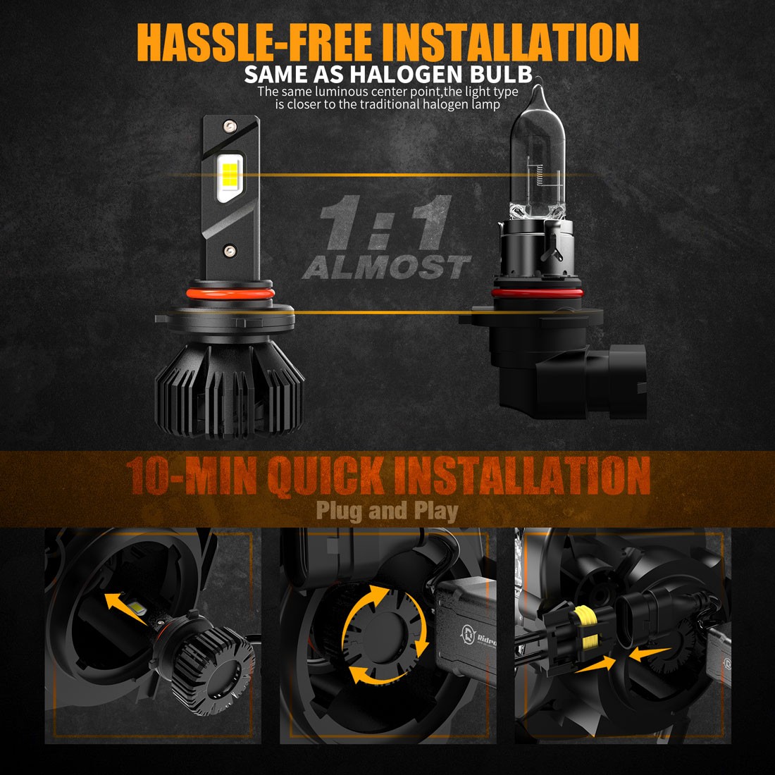 H11 9005 LED Headlight KIT Combo Bulbs 6500K High&Low Beam Super Bright White