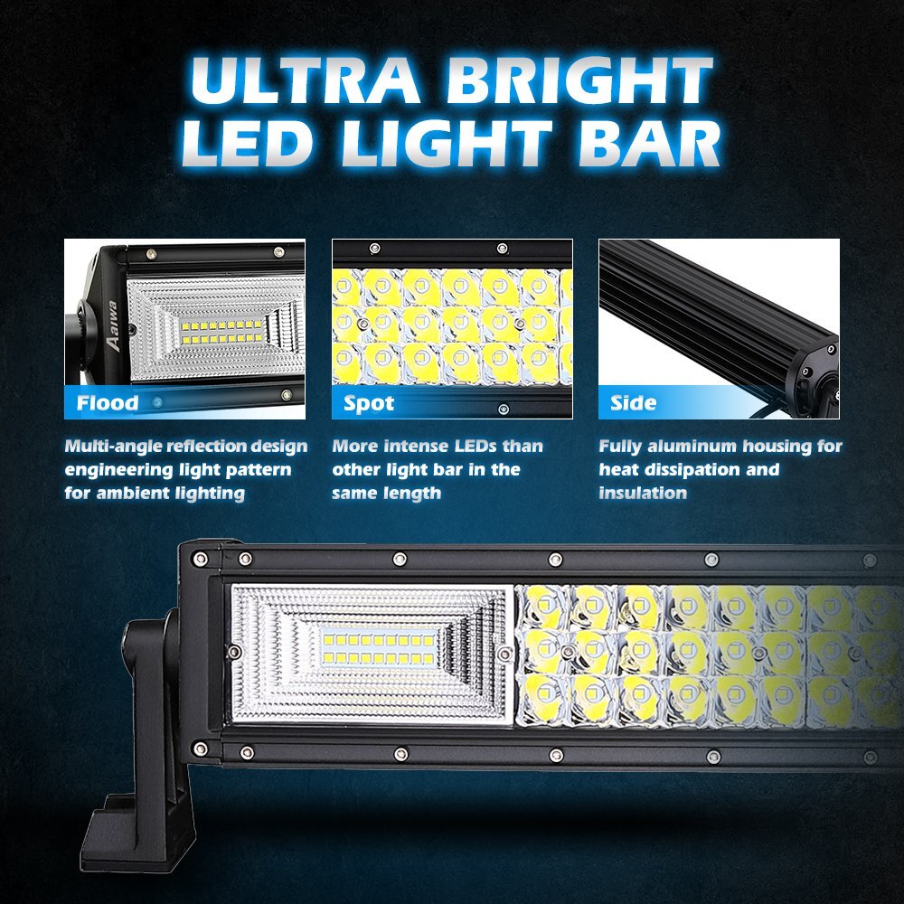 52″ Inch 1000W LED Light Bar Spot Flood + 12″ + 4″ Pods For Jeep Truck SUV Boat