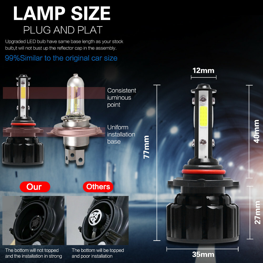 4PCS 9005/HB3 4-Sides LED Headlight Kits High Power Bulbs 6000K 2400W 300000LM