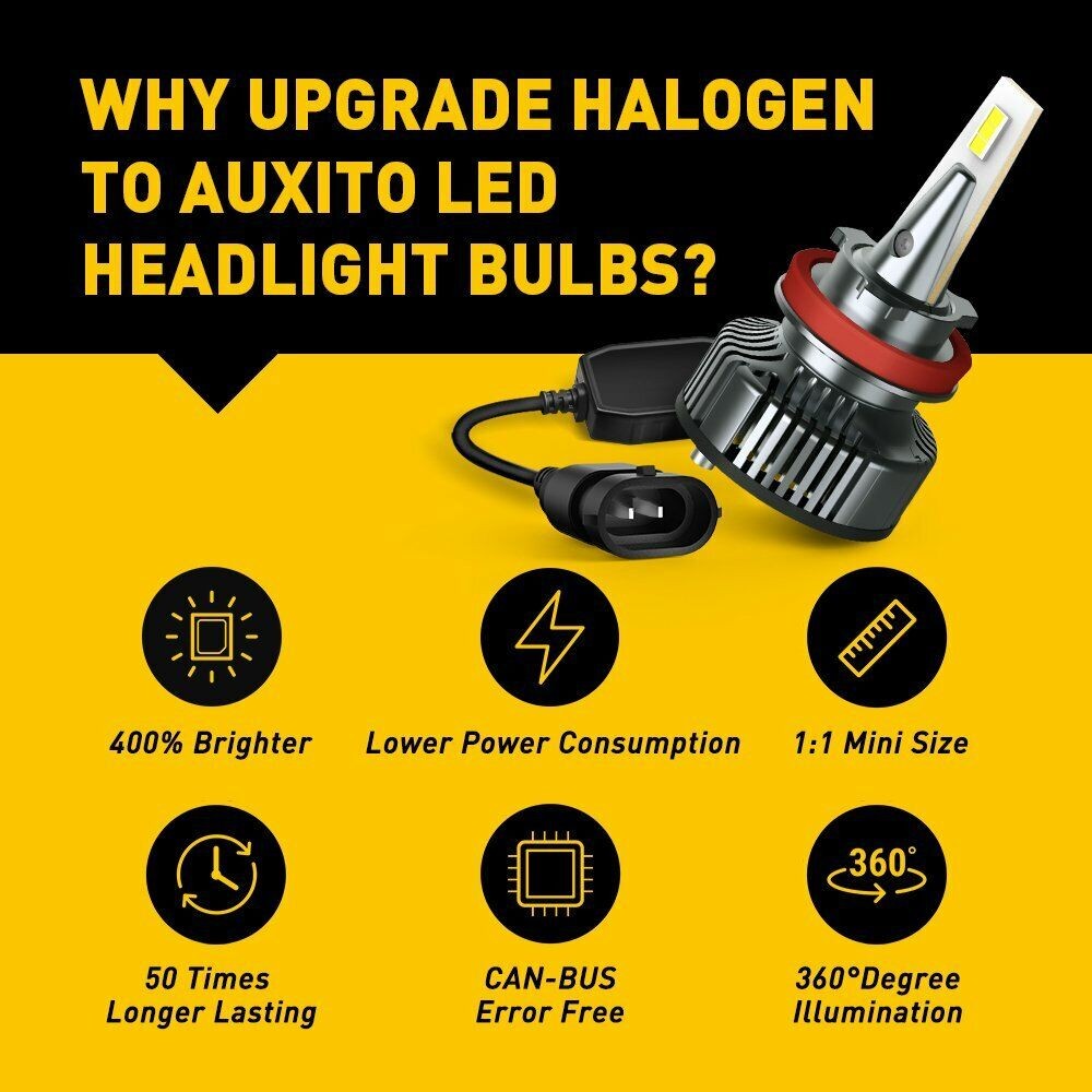 Set AUXITO H8 H11 LED Low Beam Headlight Kit + H16JP Fog Lamp Bulbs Bright White