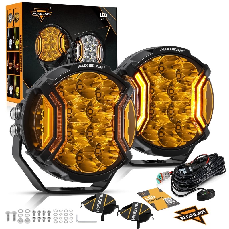 AUXBEAM 2X 5 INCH LED Side Shooter Pod SpotLights DRL Amber Driving Lights 174W