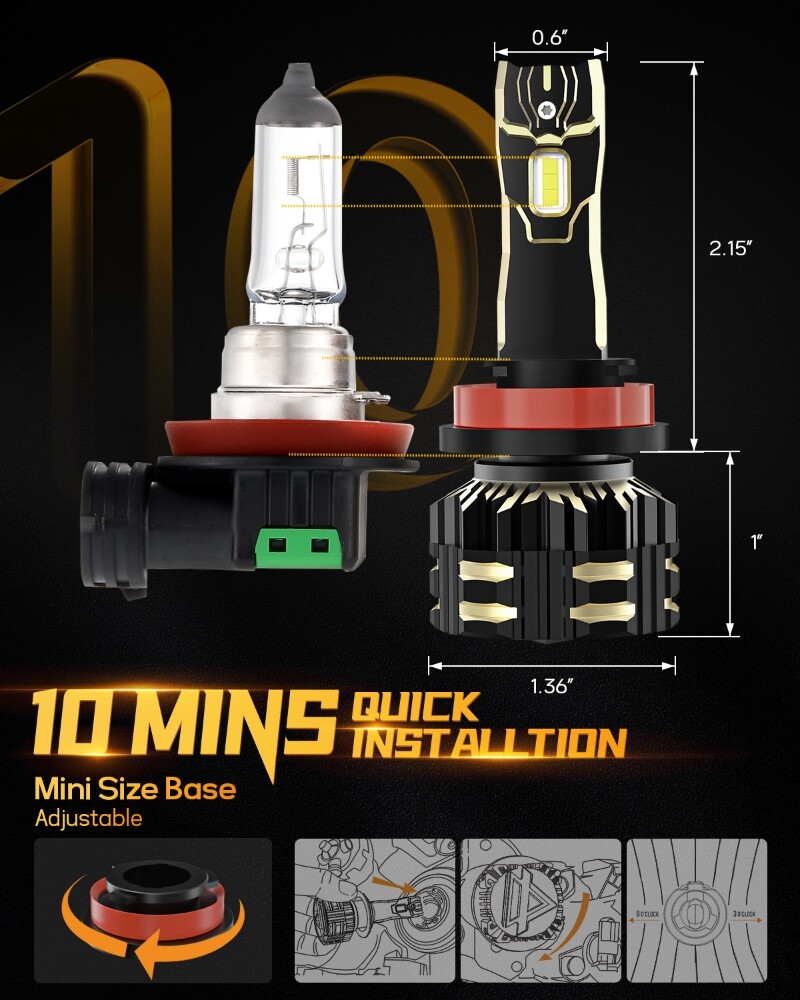 AUXBEAM CANBUS LED Headlight Fog Bulbs White For Dodge Grand Caravan 2011-2020