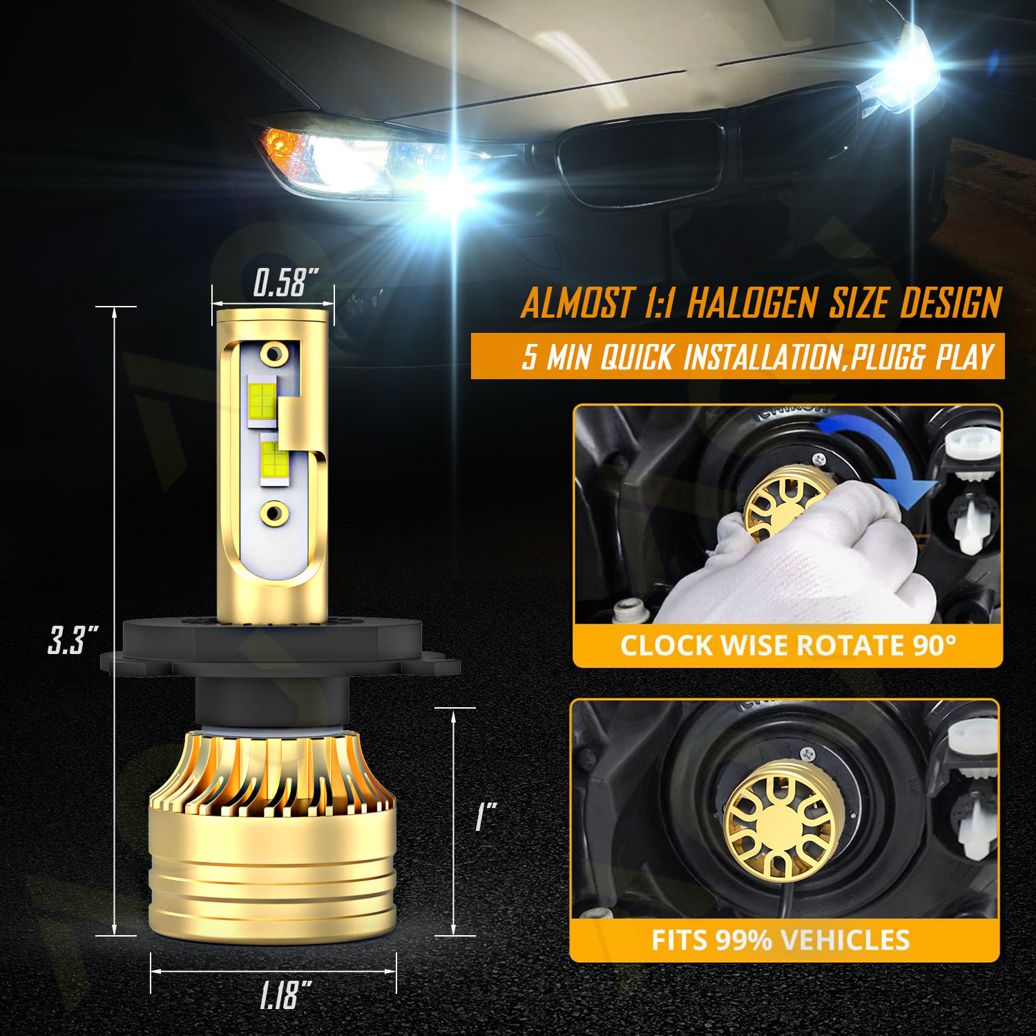 For Hyundai Tucson 2010-2013 4x Combo 9003 H4 880 LED Headlight Fog Light Bulbs