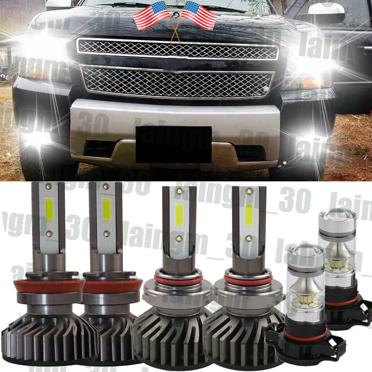 F2 MINI FOR 2007-14 Tahoe Suburban 9005+H11 LED Headlight Bulbs+H16 Fog Lights
