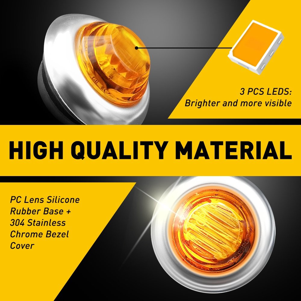 20X 3/4″ Car Truck Trailer Round Amber LED Side Light Marker With Stailness Base