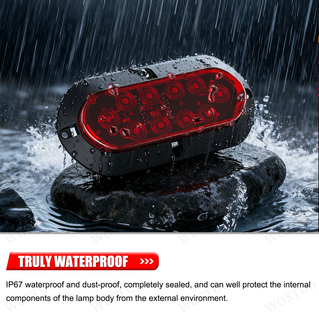 2X Oval Flush Mount Red (Flash) LED Truck Trailer Stop Tail Brake Lights 6 Inch