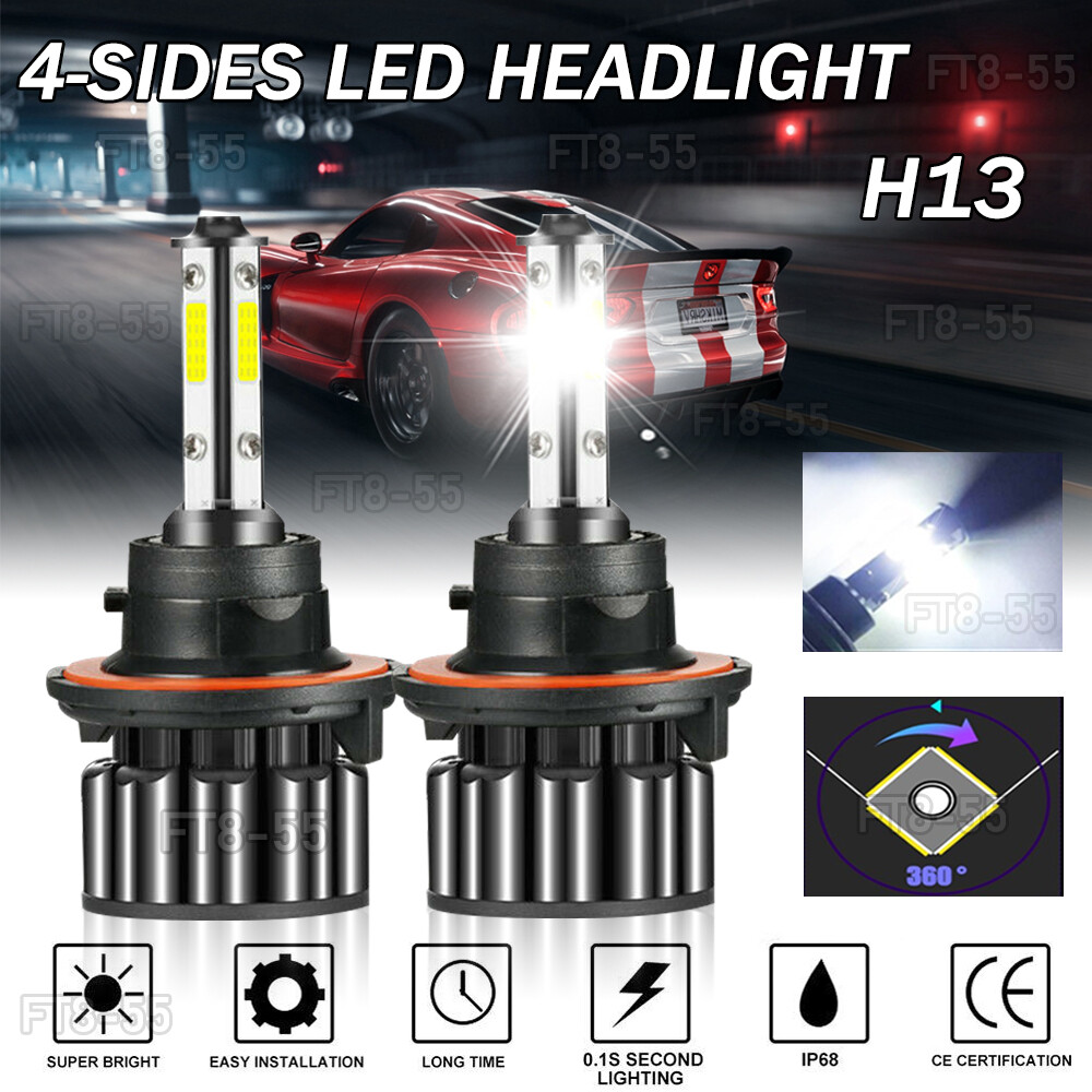 4-sides 9008 H13 LED Headlight Bulbs Conversion Kit High Low Beam 6500K Bright