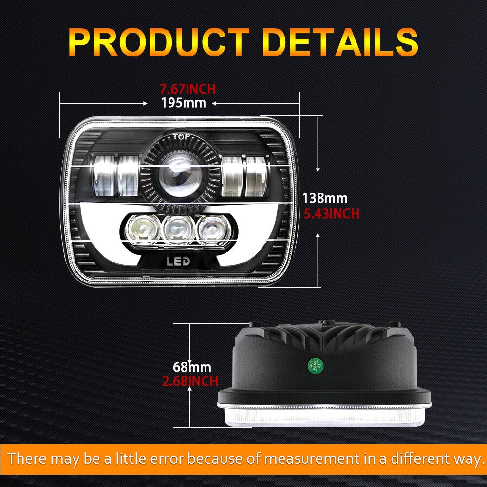 Ultra-bright 5X7″7×6″ inch Rectangle LED Hi/Lo Beam Headlight DRL 180W Headlamps