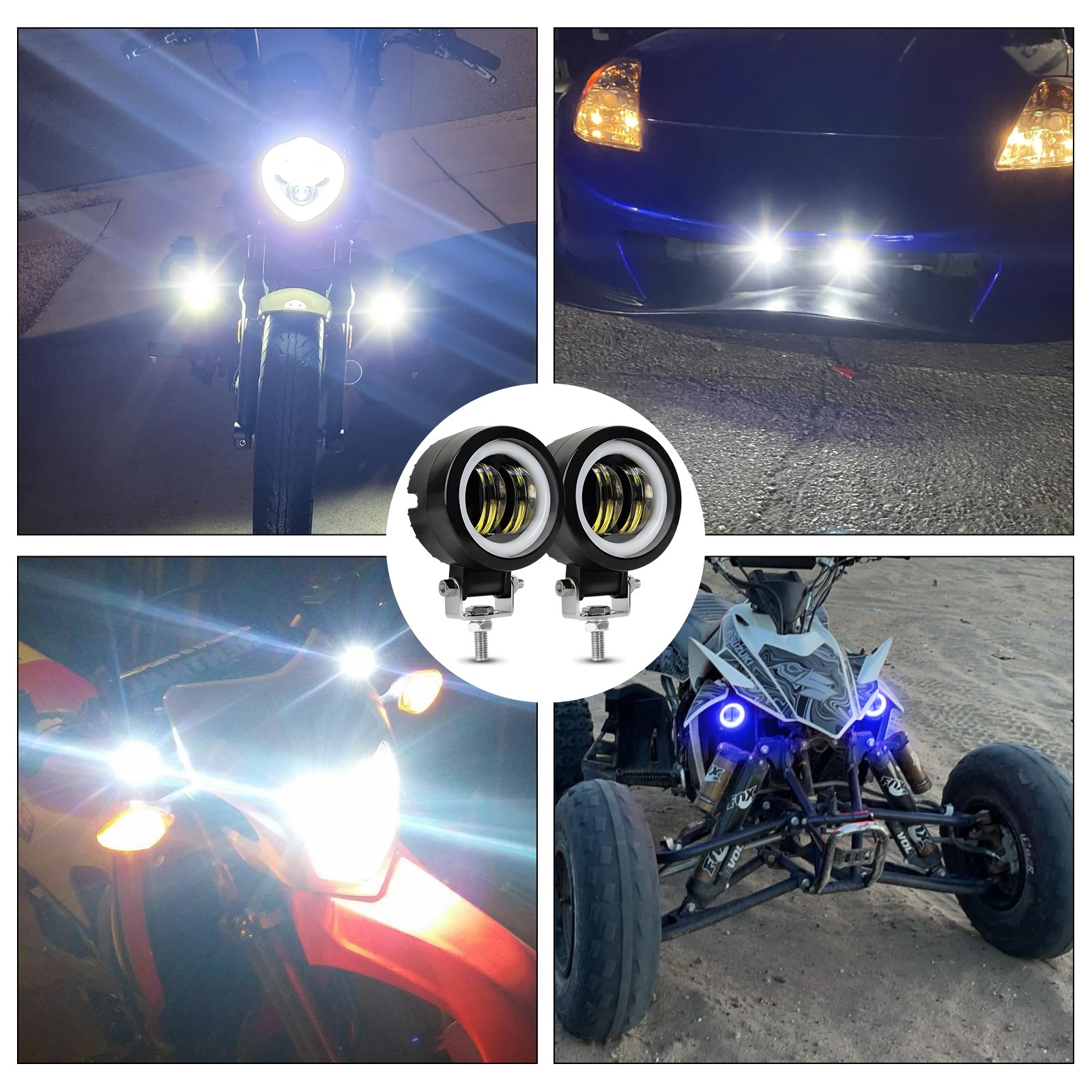 For Motorcycle LED Fog Lights Headlight Driving Light Round Angel Eye DRL Blue
