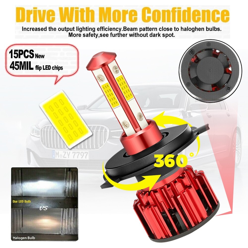 Pair 9003/H4 LED Headlight Bulbs Conversion Kit High/Low Beam 6500K Bright White