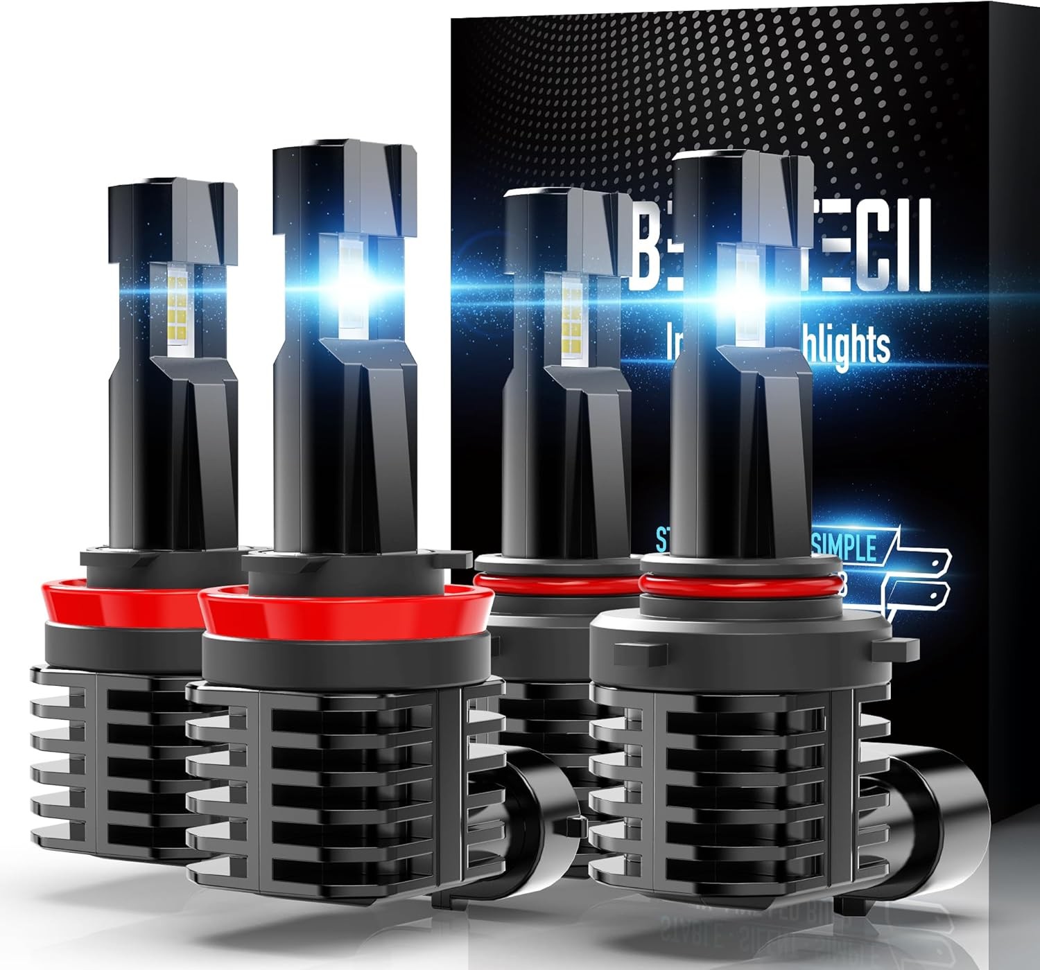 9005 H11 HB3 H8 H9 Fanless Fog Light Bulbs 6500K Xenon White, Pack of 4