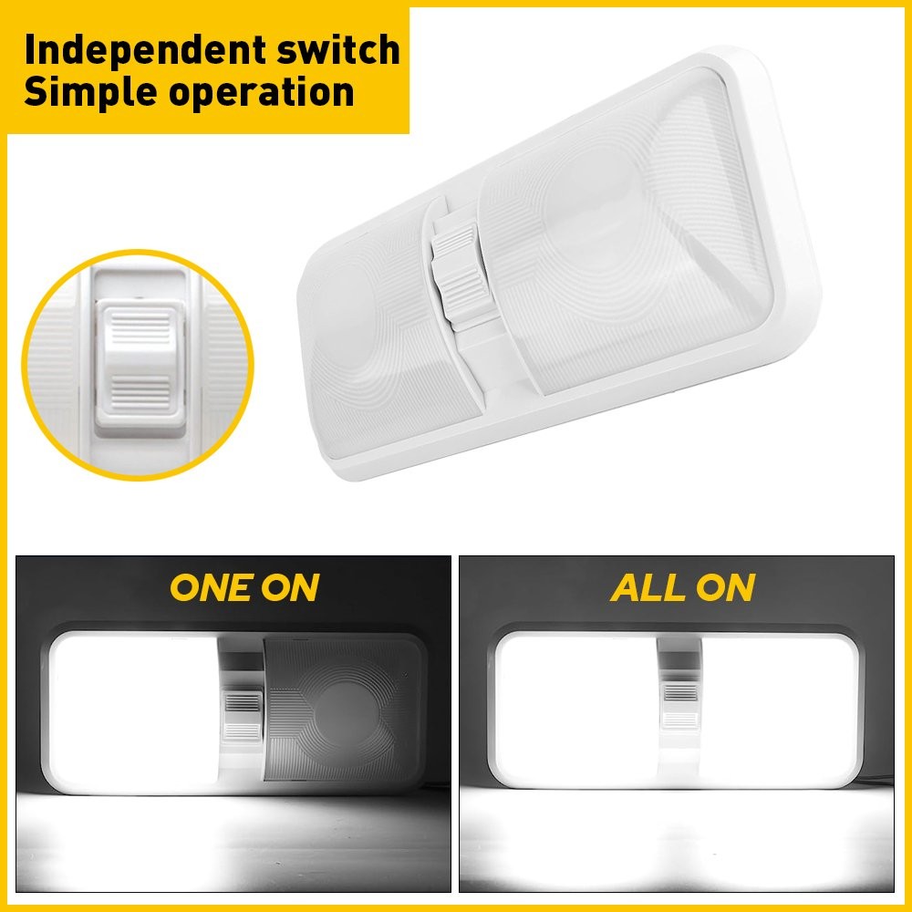 LED RV CAMPER RV TRAILER 12v FIXTURE MARINE DOUBLE CEILING LIGHT DOME 600LM