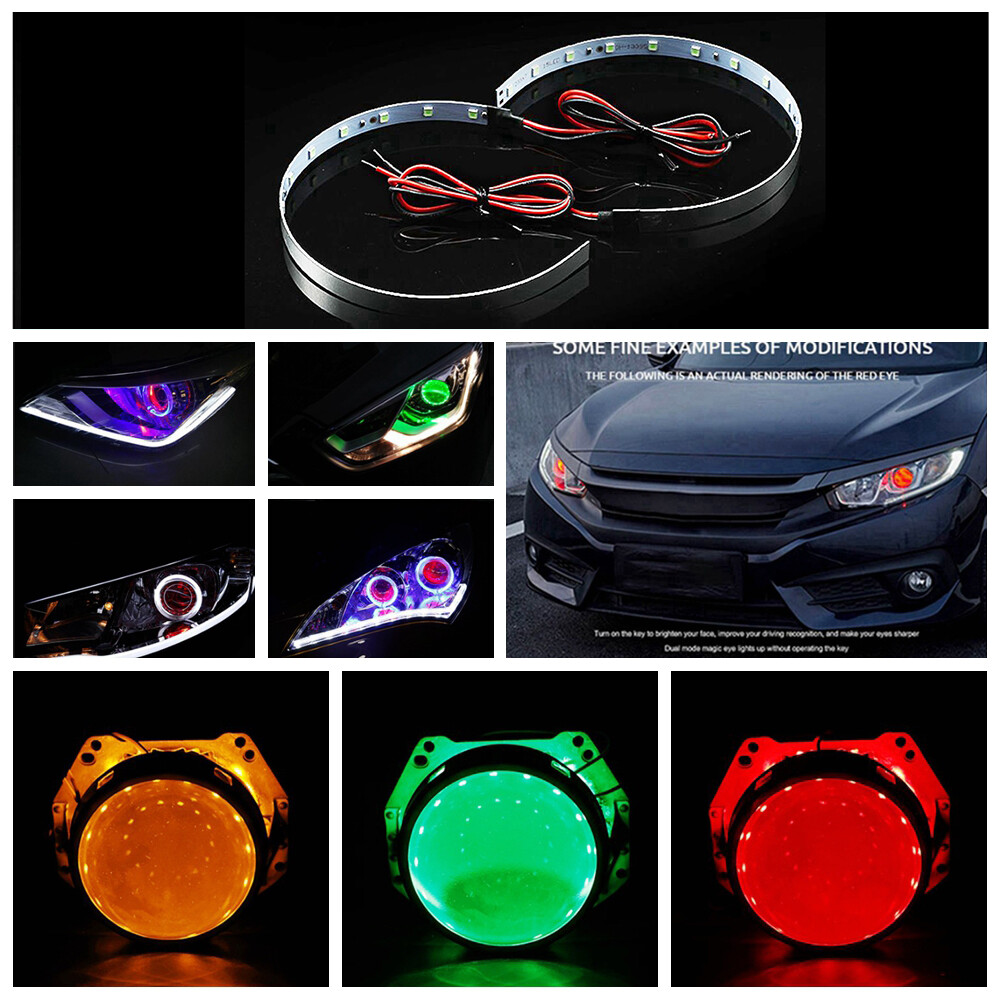 2x LED Devil Eyes Halo Ring For Headlight Xenon&LED Projector Lens Retrofit