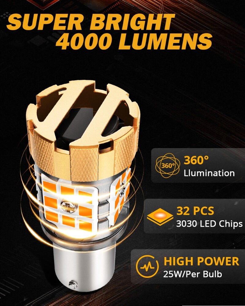 AUXBEAM 1156 LED Turn Signal Light Bulb Canbus Error Free 3000K Amber 50W 8000LM