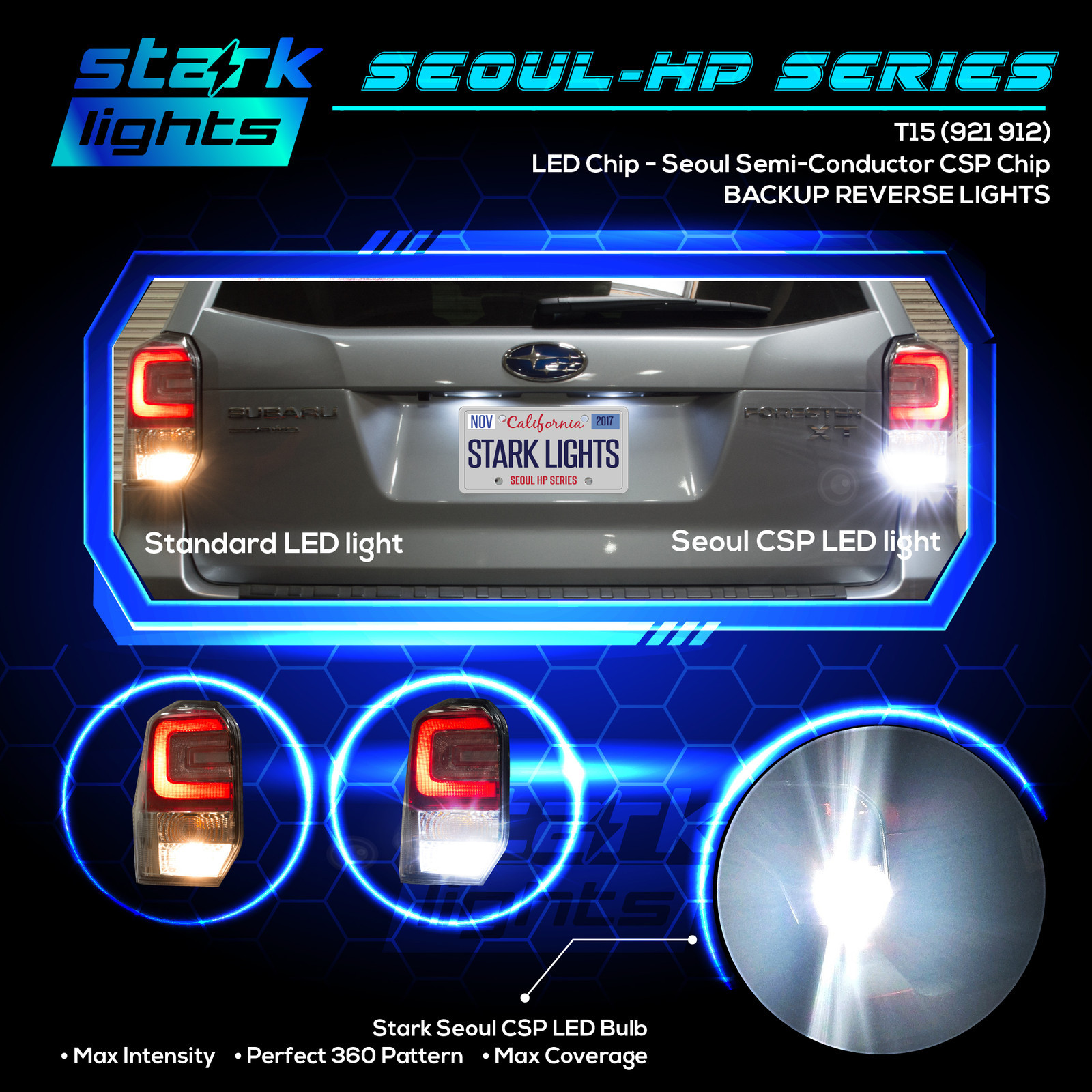 True 2400LM CSP High Power Reverse Back Up Light Bulb 6K White – T15 912 921 (F)