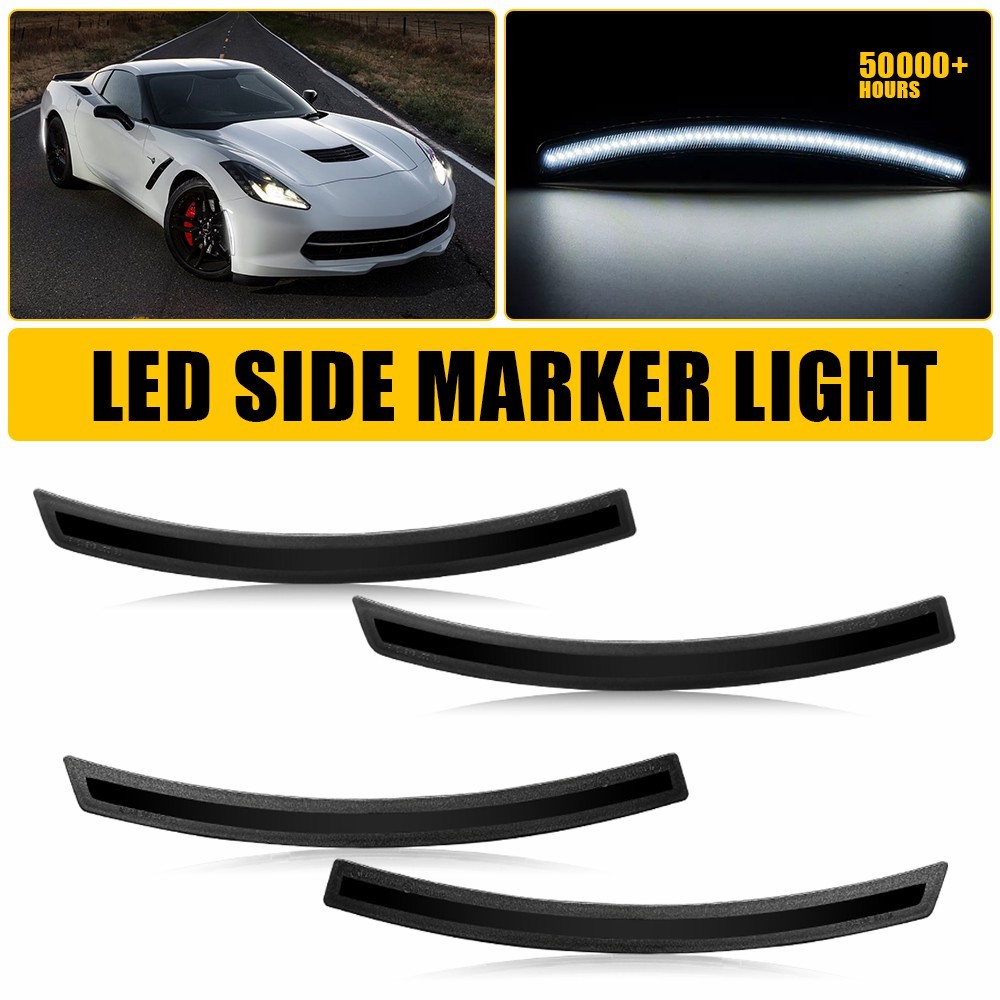 LED White Side Marker Light 2014-2019 Fit Chevrolet Corvette C7 Front+Rear 2Pair