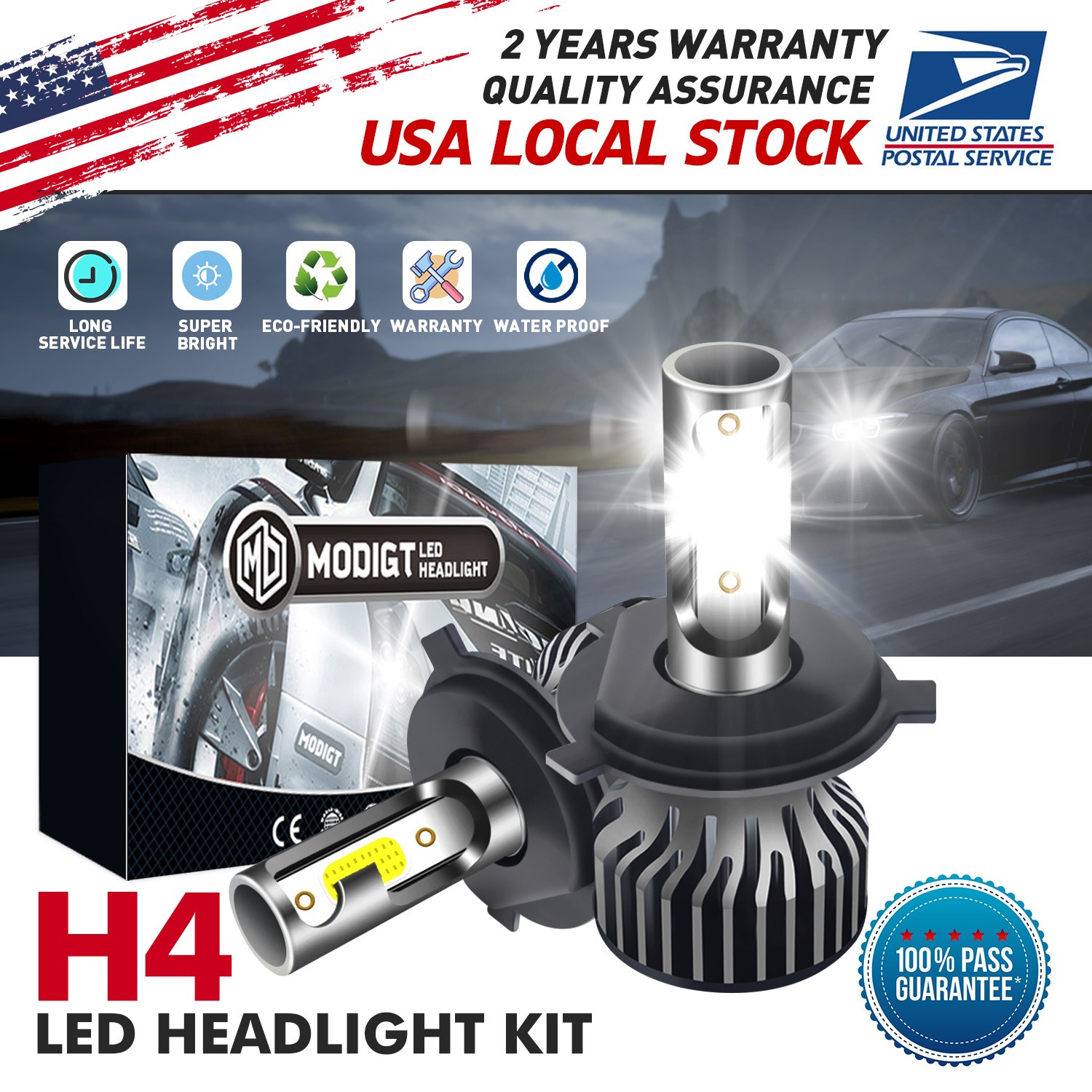 H4 LED Headlight Hi/Low High brightness waterproof built-in fan heat dissipation
