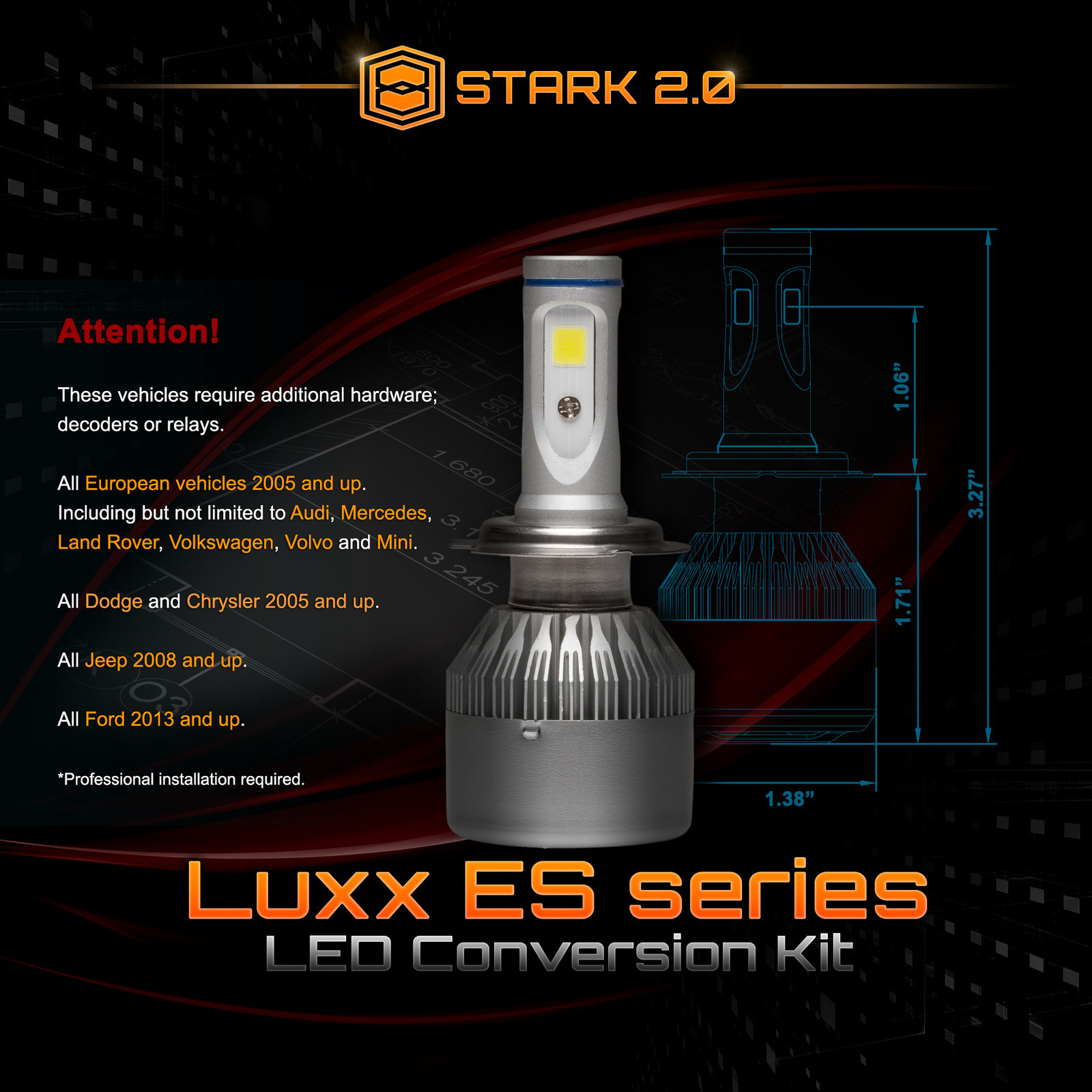 Stark 80W 9000LM Flip COB Chip LED Conversion Kit 6000K 6K Headlight – H7