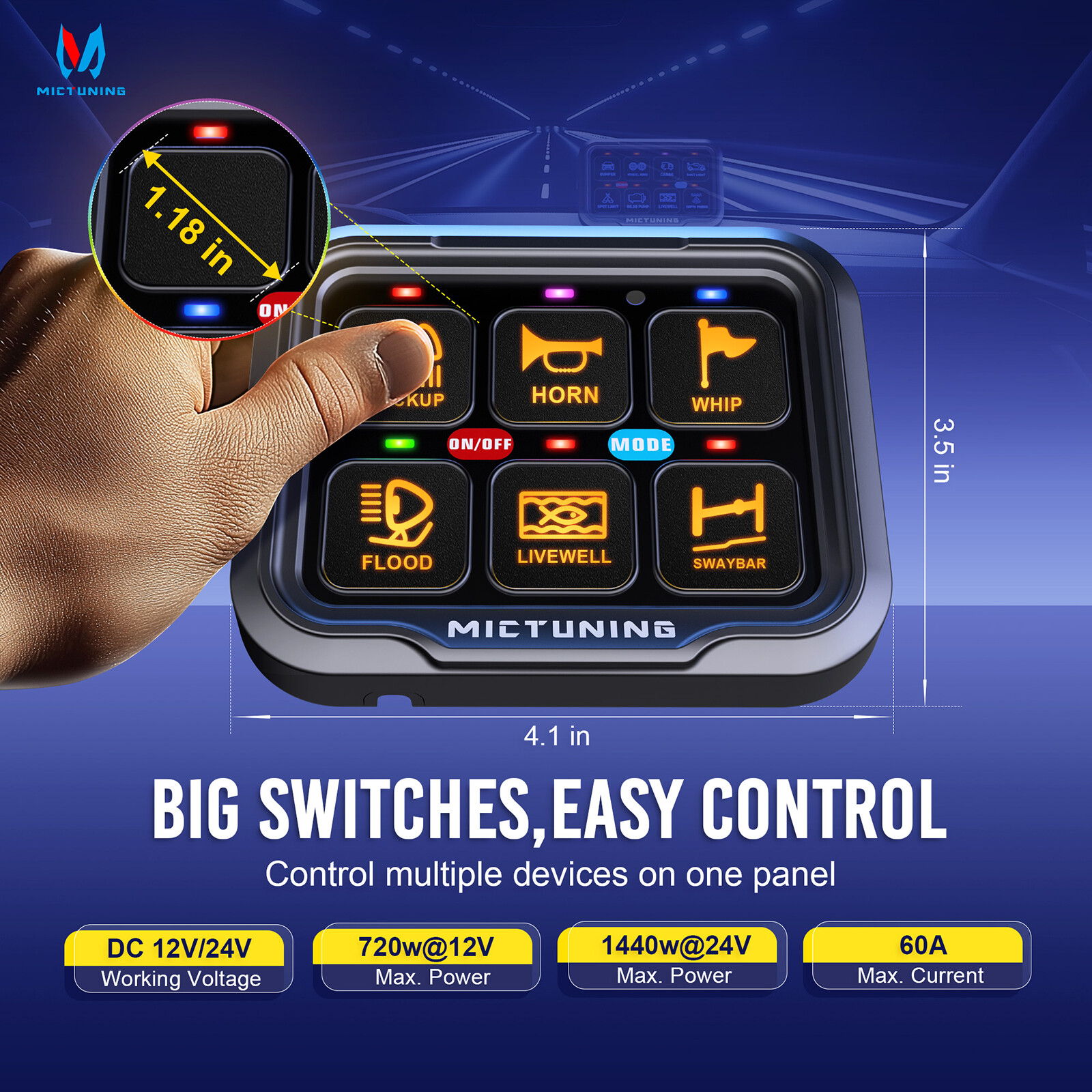 6/8 Gang Switch Panel On-Off LED Light Bar Circuit Control Relay System 12/24V