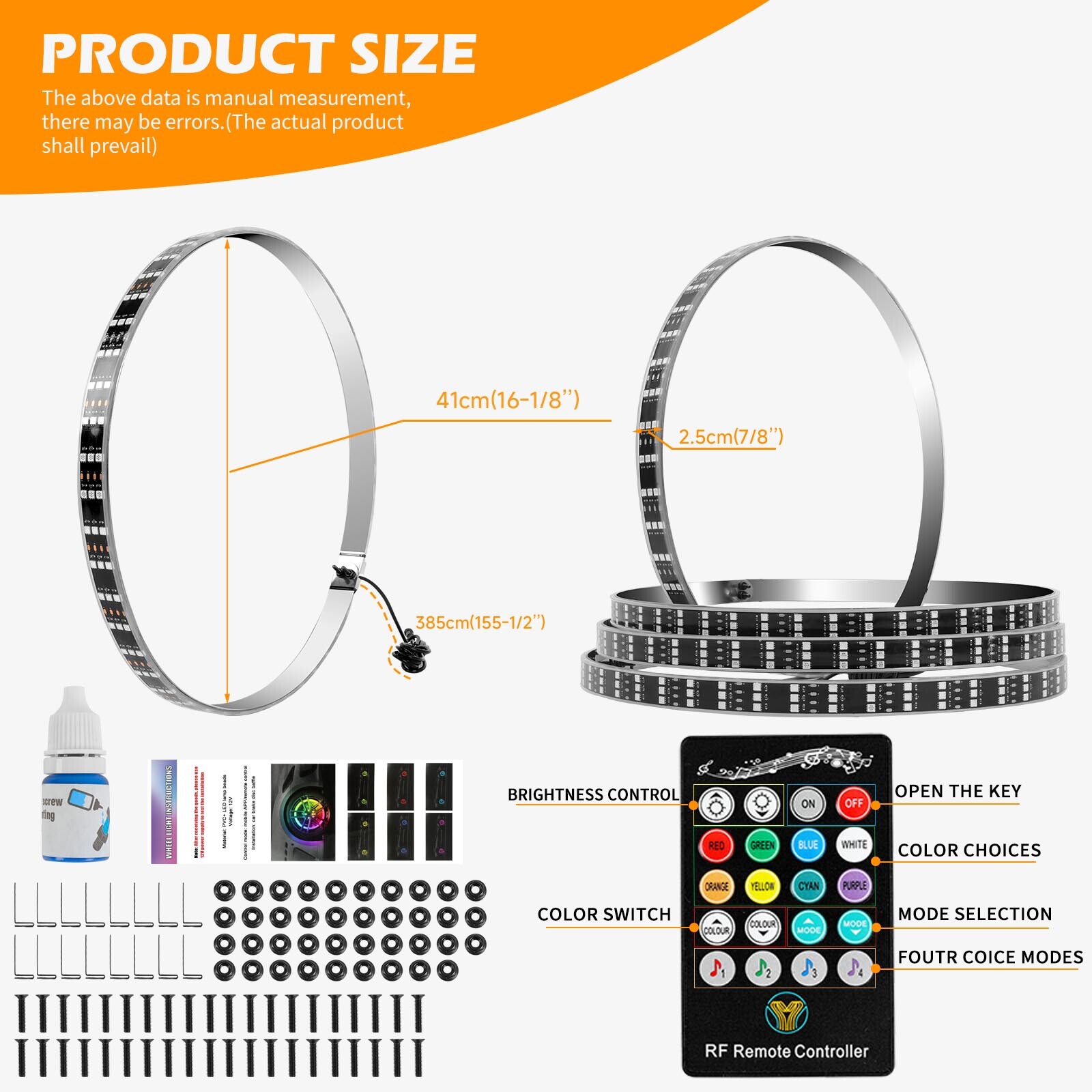 15.5″ RGB LED Wheel Ring Light Rim Lights w/ Turn Signal Brake For Honda Civic