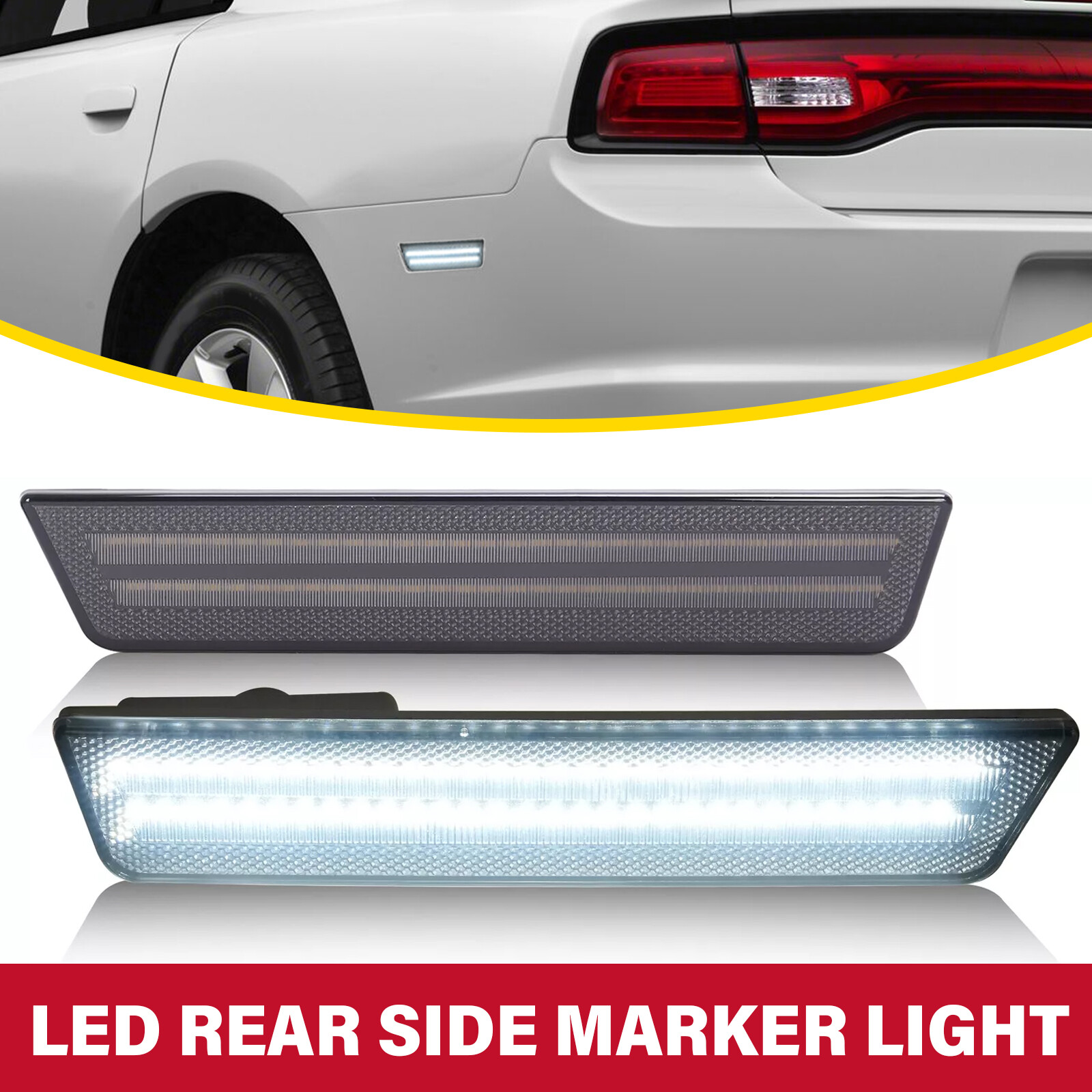 White Rear Side Marker Lights For Dodge Challenger 2008-14 & Dodge Charger 11-14