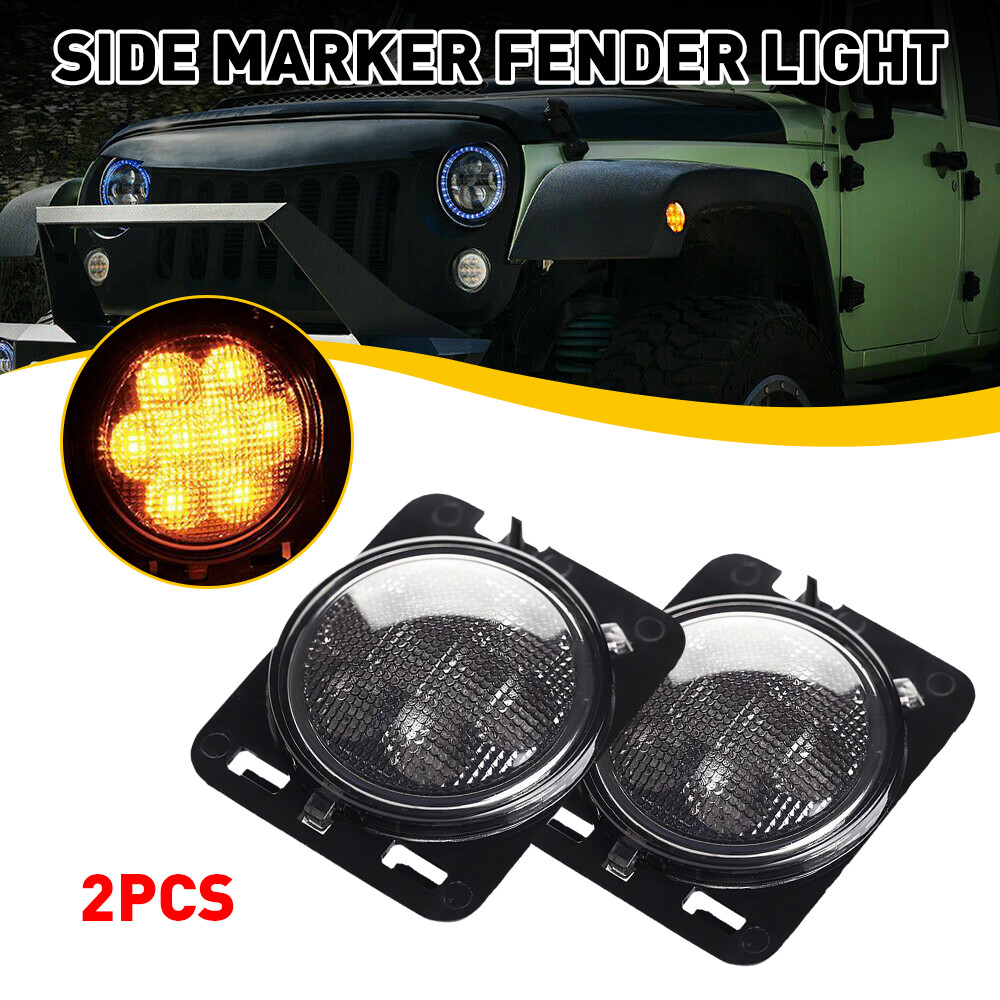 For 2007-2018 Jeep Wrangler Jk LED Side Marker Light Front Fender Flares Lamp 2x