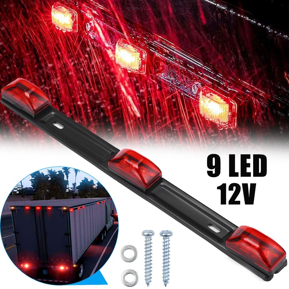 9 LED 3 Red Trailer Light Bar 12V Clearance Marker ID Truck Rear Tail Lightbar