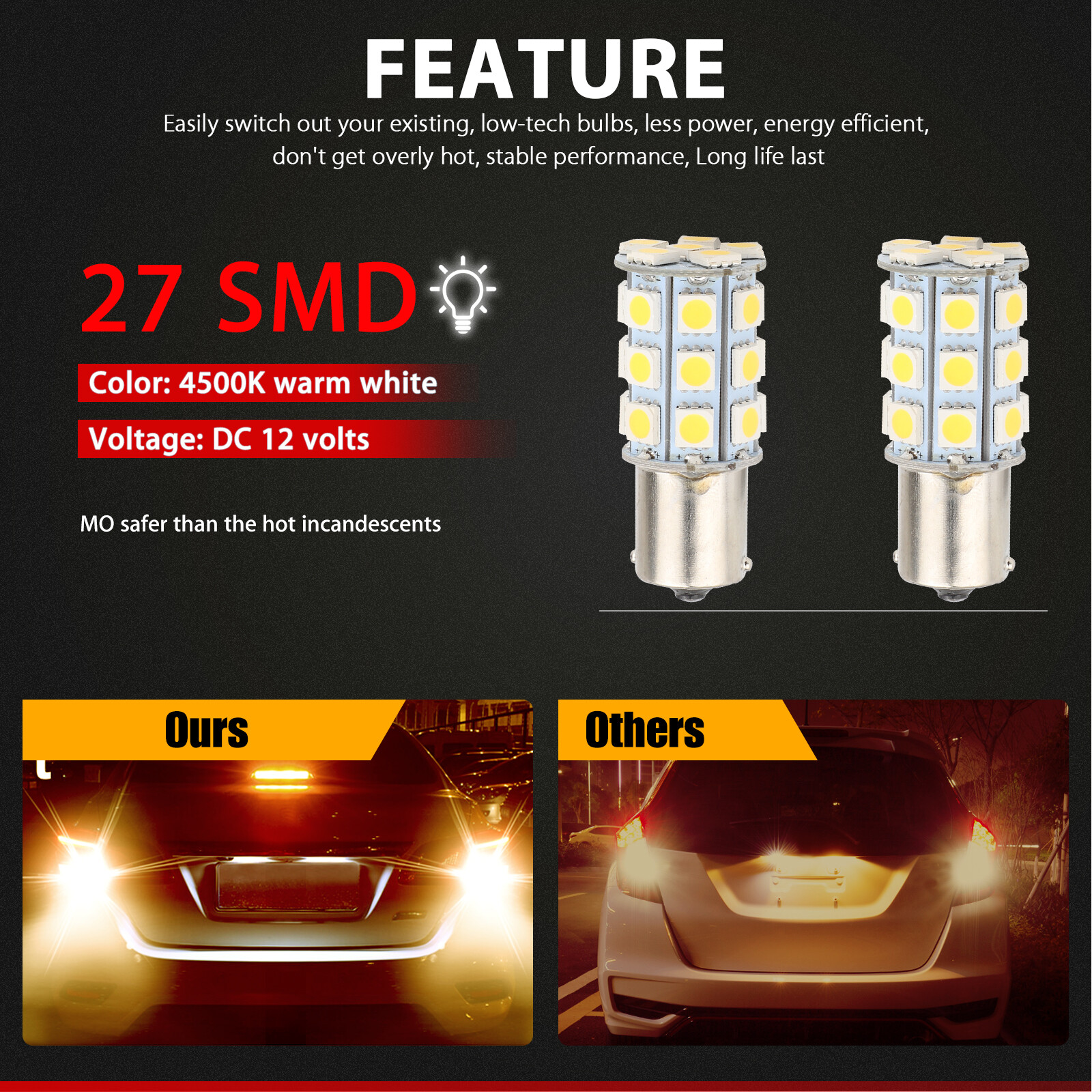 10X Warm White 1156 1141 1003 27 SMD LED RV Camper Trailer Interior Light Bulbs