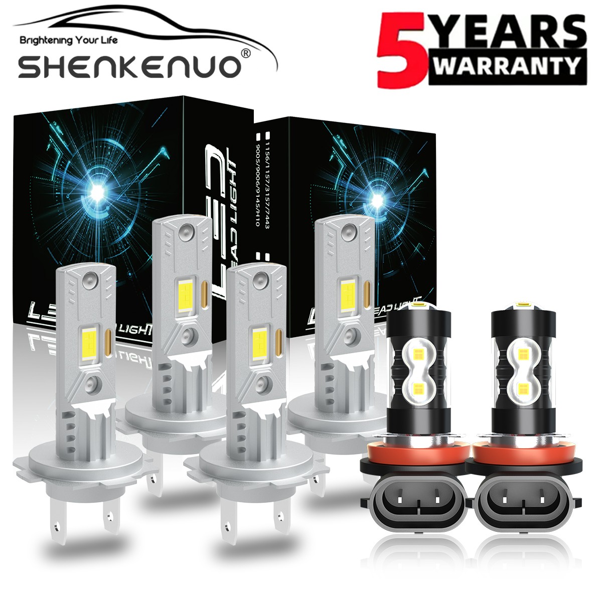 H7+H7+H11 Combo Mini LED Headlight Bulb High Low Beam fog Light 6500K Lamp Bulbs