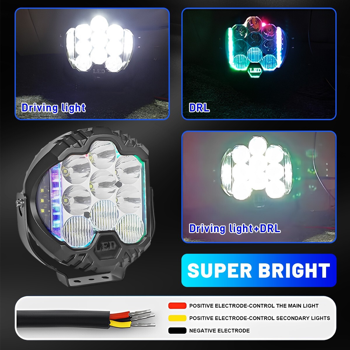 1X RGB 5/7inch LED Work Light Car Pods Spot Flood Combo Offroad Driving Fog Lamp