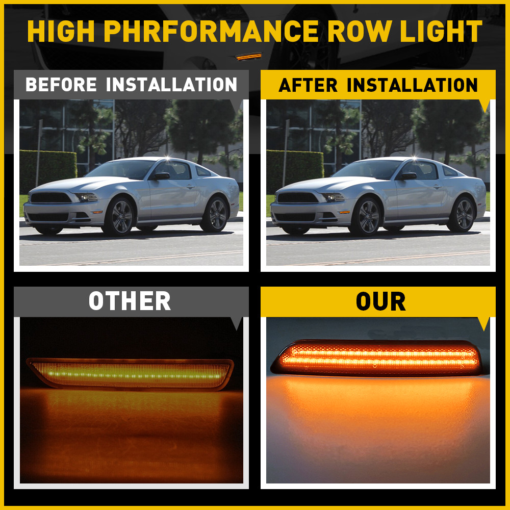 2x Amber LED Side Front Lamps Marker Lights Fit Reflector 2010-2014 Ford Mustang