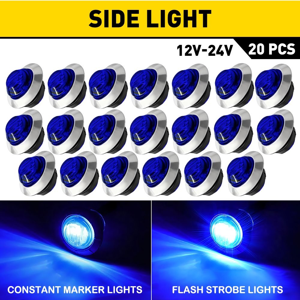 20X 3/4″ Inch Blue LED Dual Strobe Steady Marker Lights 12V Waterproof IP67 EPY