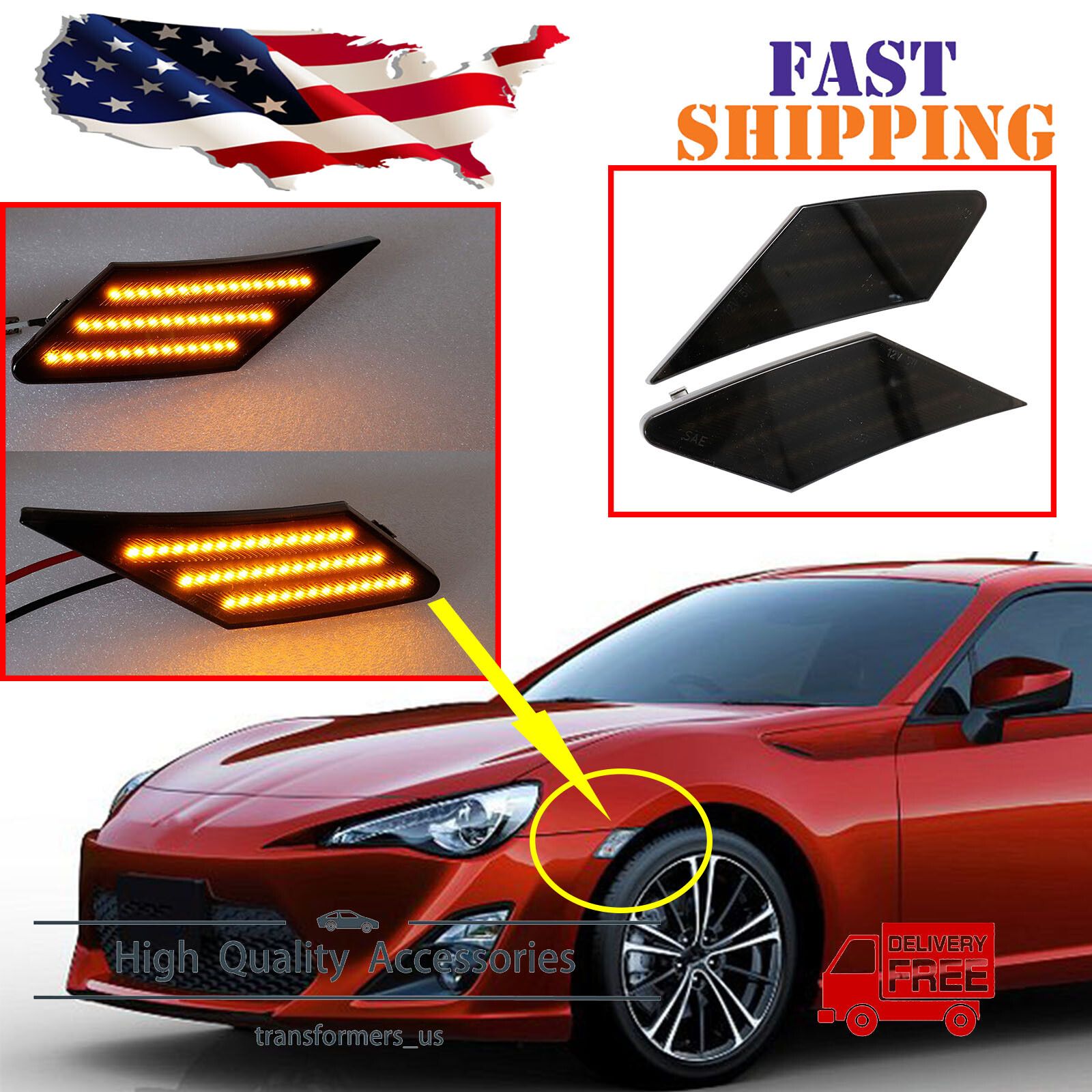 2Pcs For 2013-2020 Subaru BRZ Scion FR-S Smoke LED Side Marker Bumper Light Lamp