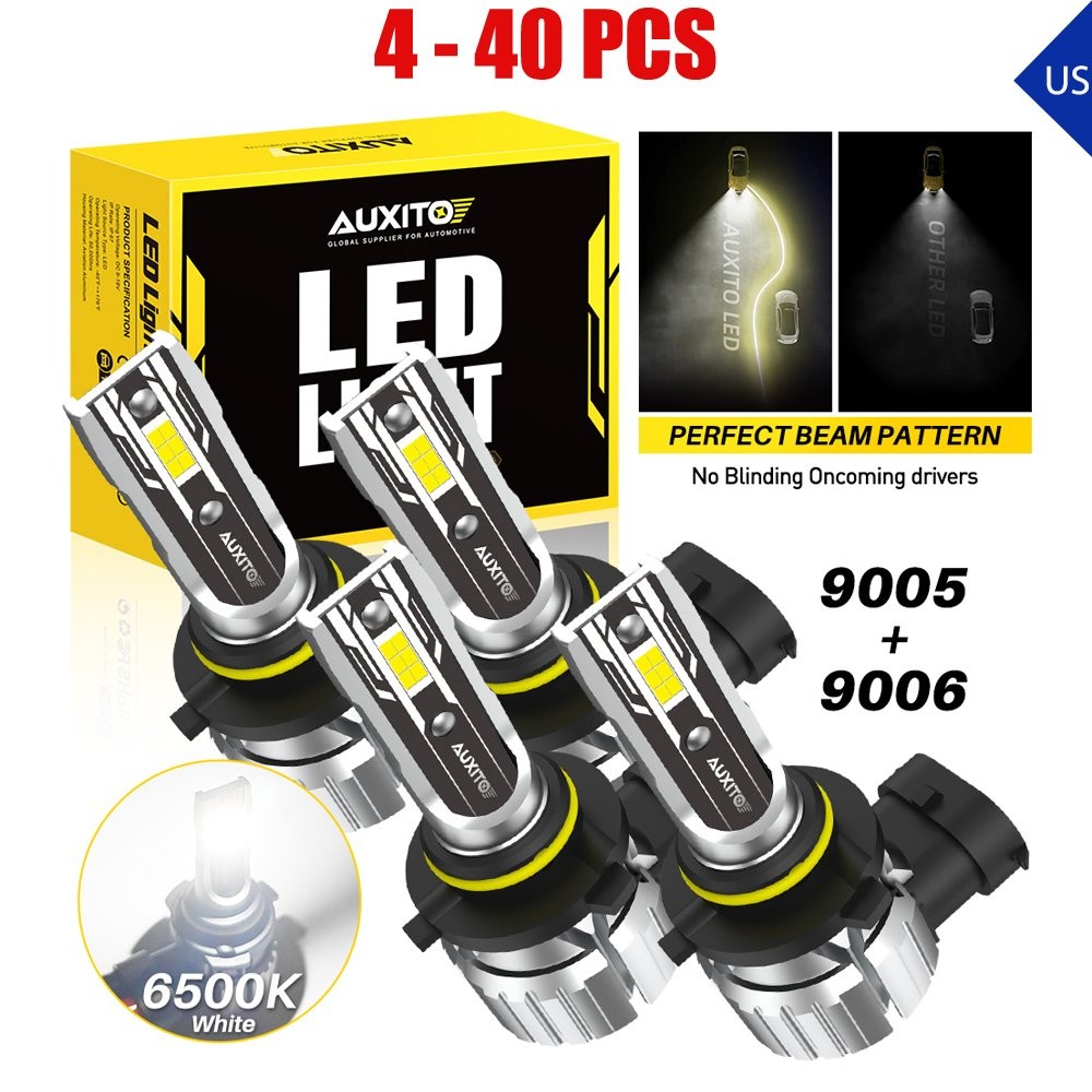 4-40X 9006 9005 Super Bright LED Headlight Bulb White 6500K High-Low Beam AUXITO