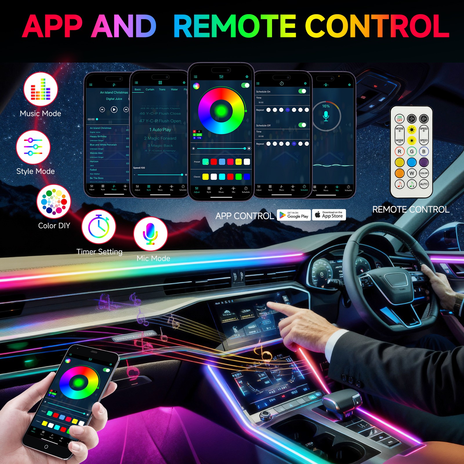 For Tesla Model Y 10in1 Car Symphony Ambient Light LED Atmosphere Acrylic Strip
