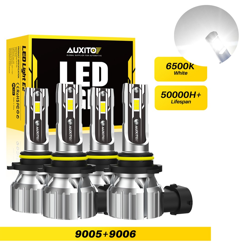 4PCS AUXITO 9005 9006 LED Headlight Bulb Hi Low Beam Combo 6500K White Canbus E2