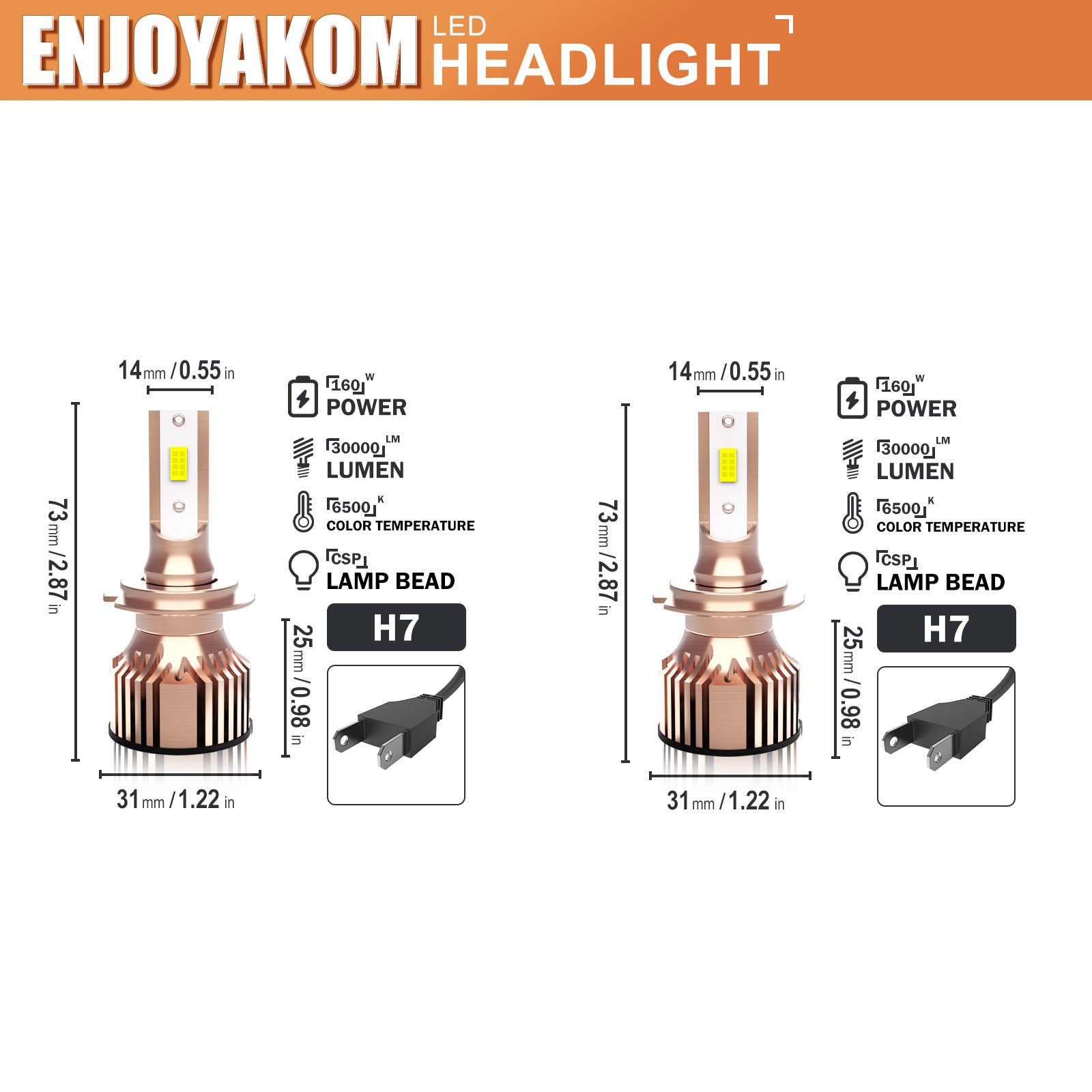 2x H7 LED Headlight Bulb Kit High Low Beam 160W 30000LM Super Bright 6500K White