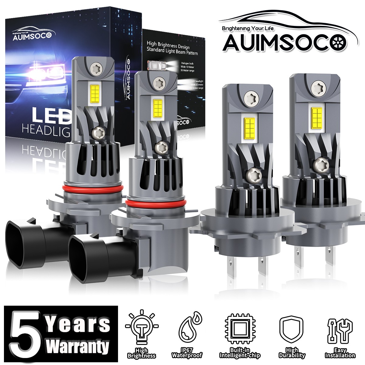 For Kia Forte 2017-2018 4x LED Headlight Hi/Lo Beam Bright Bulbs 72000LM 6500K