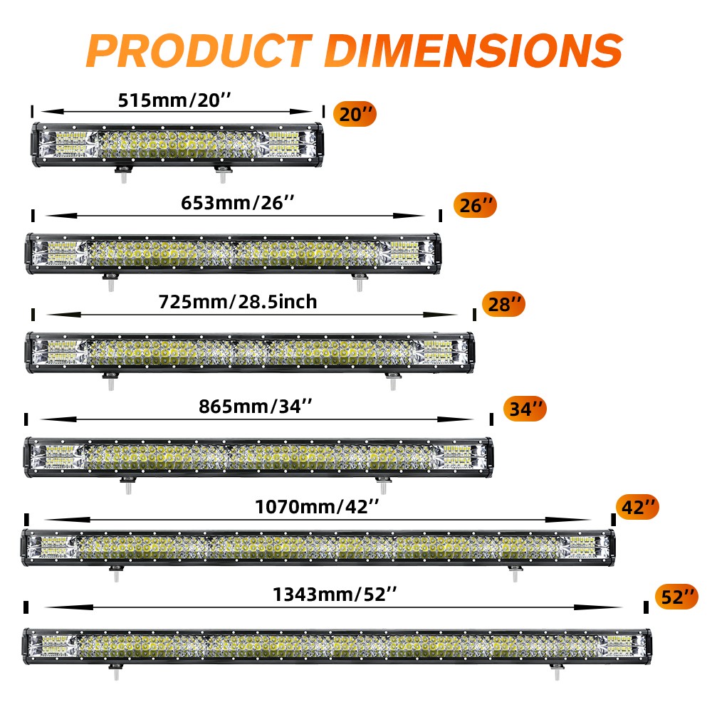 Tri-Row 20 26 34 42 52“ Led Light Bar Spot Flood Combo Lights Offroad Truck SUV