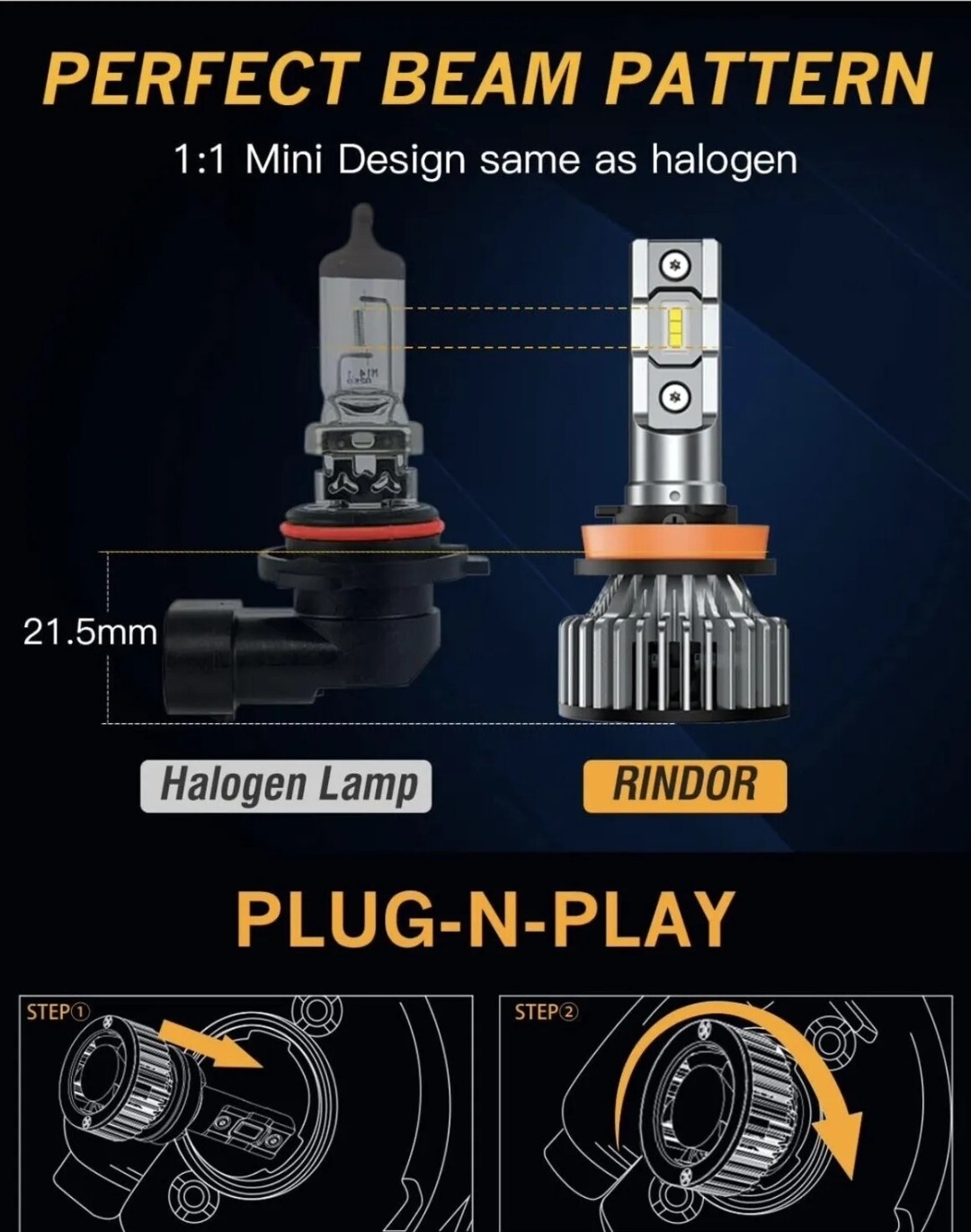 NEW Rindor H11/H9/H8 Low/High Beam 9005/HB3 Beam LED Headlight Bulb 4 Pack