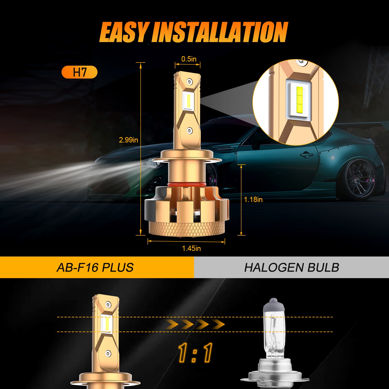 AUXBEAM Canbus H7 LED Headlight Bulb Kit High/Low Beam Super Bright White 6500K