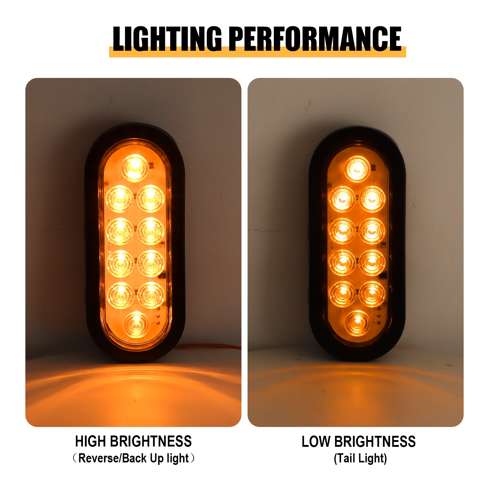 Amber 6″ Oval Trailer Lights 10 LED Stop Turn Tail Truck Sealed Grommet Plug DOT