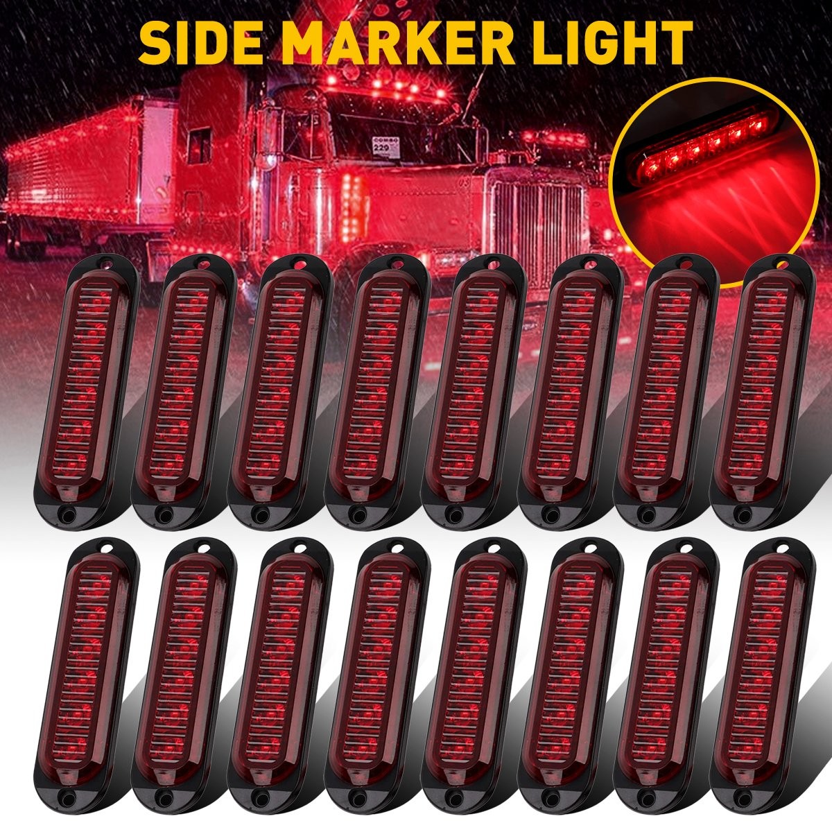 16PCS 6-LED Clearance Light Red Brake Signal Light Side Marker Indicator NEW USA