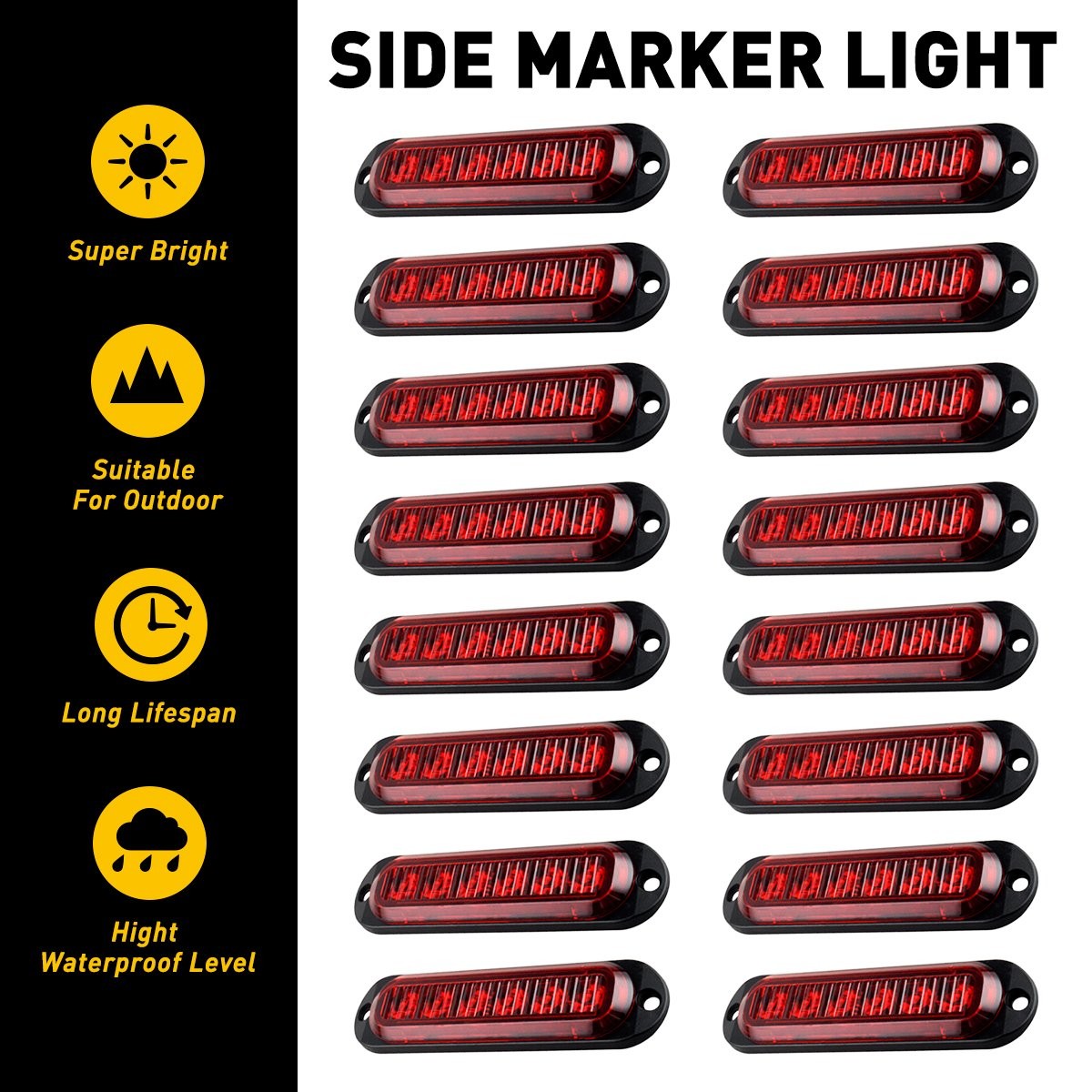 16PCS 6-LED Clearance Light Red Brake Signal Light Side Marker Indicator NEW USA